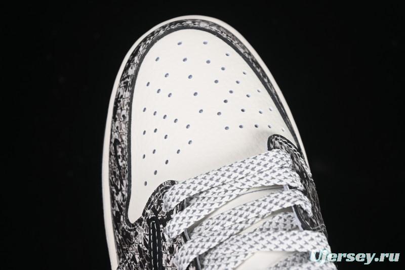 Nike Travis Scott x Fragment Design x Air Jordan 1 Low OG SP AJ1 Snake Year Limited Python Texture Low-top Casual Sneakers - SJ2068-144