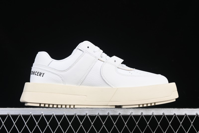 Choco Concert Leather Round Square Asymmetrical Fashion Sneakers White - AJE5