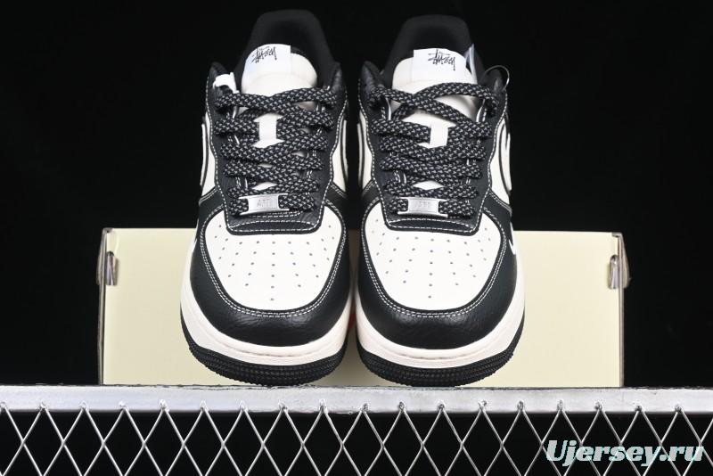 Nike Air Force 1 '07 Low Stussy Collaboration Black & White Swoosh Casual Sneakers - XZ6188-081