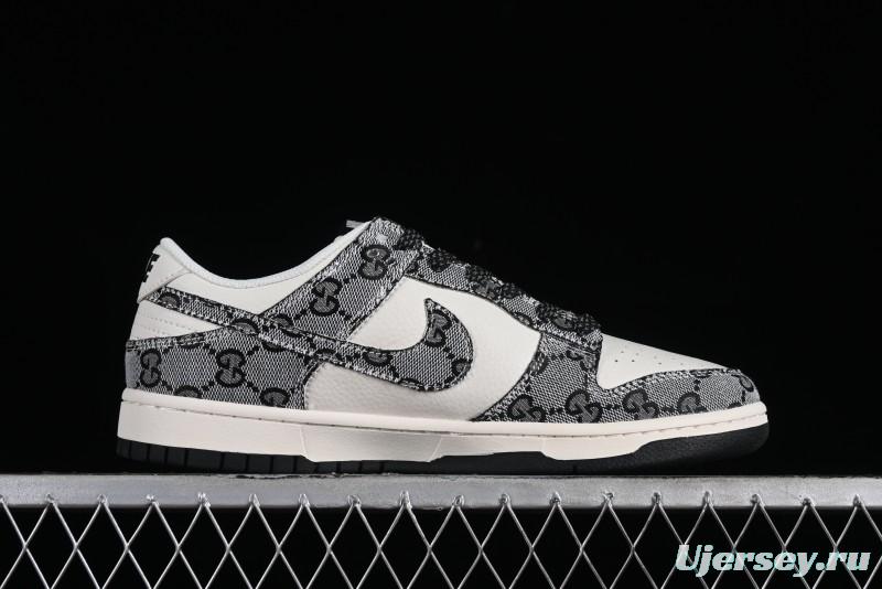 Nike SB Dunk Low Gucci Collaboration - Grey Pattern Anniversary High-End Custom Low-Top Casual Skate Shoes - BB9676-311
