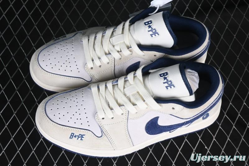 Nike Air Jordan 1 Low AJ1 Bape Collaboration Ice Blue High-End Custom Retro Basketball Shoes - DM9188-007