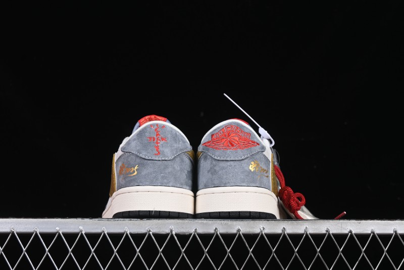 Nike Travis Scott x Fragment Design x Air Jordan 1 Low OG SP AJ1 Snake Year Limited Gold Snake Low-top Casual Sneakers - XZ2025-288