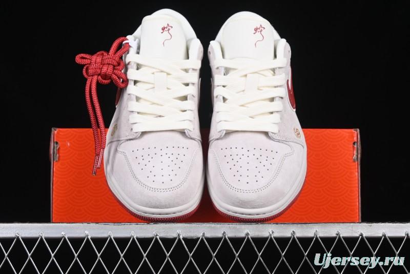 Nike Air Jordan 1 Low Retro Basketball Shoes Snake Year Limited Edition with Red Swoosh - XX3318-513