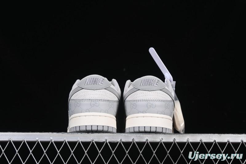Nike SB Dunk Low Gucci Collaboration Dark Pattern Grey Swoosh Anniversary Custom Low-Top Casual Skate Shoes - DM6868-013