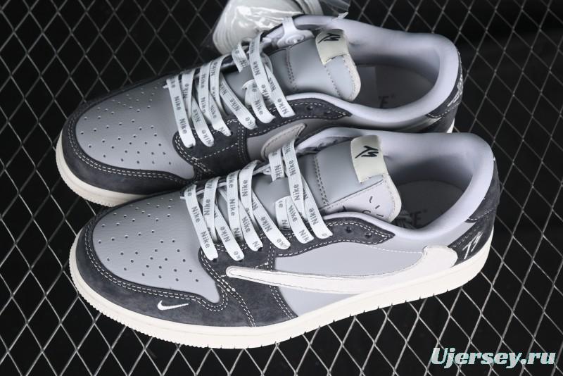 Nike Travis Scott x Fragment Design x Air Jordan 1 Low OG SP AJ1 Retro Sneakers in Traffic Grey - CF3688-055