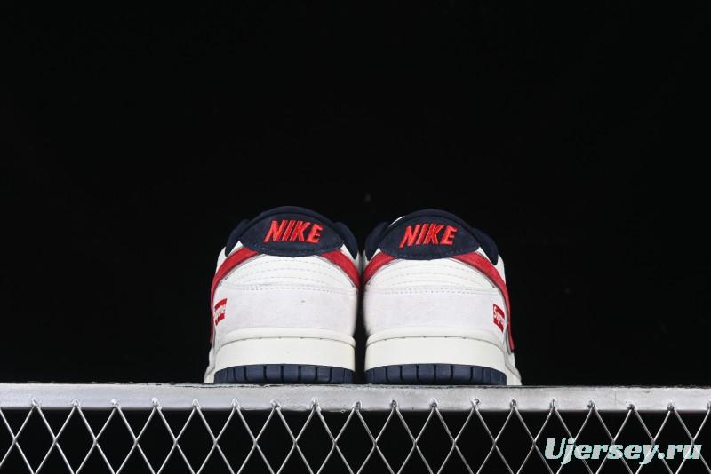 Nike SB Dunk Low Supreme Collaboration - Grey Pig Suede with Red Swoosh Anniversary Custom Edition Low-Top Casual Skate Shoes - CH8311-232