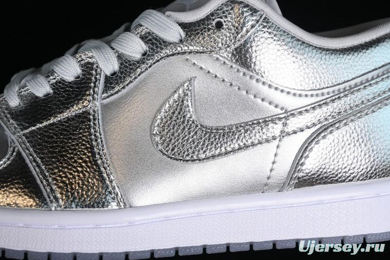 Nike Air Jordan 1 Low "Metallic Silver" Casual Sneakers with Metallic Finish - FN5030-001