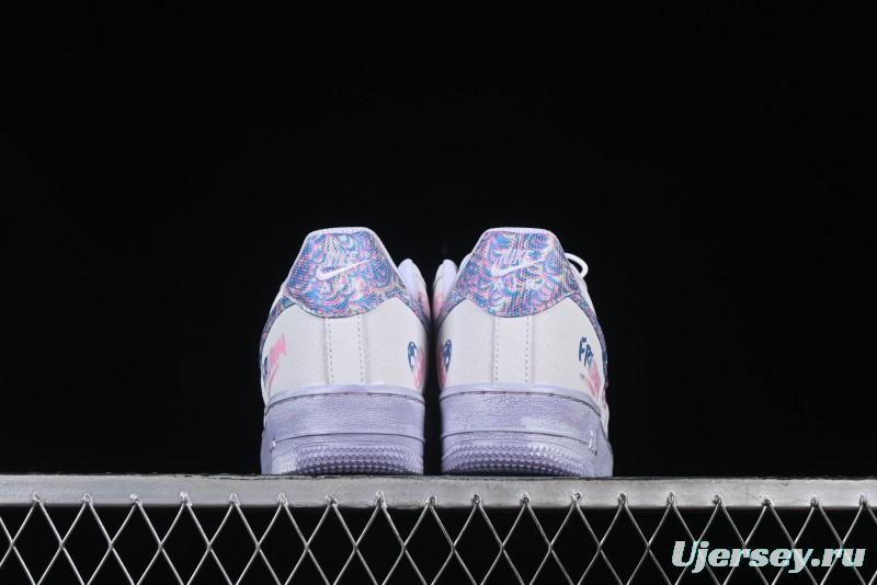 Nike Air Force 1 '07 Low Double Hearts Casual Sneakers with Hand-Drawn Anime Doodle and Pink Blue Hearts - CZ0377-002