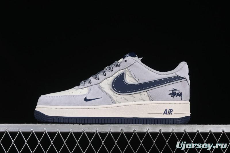 Nike Air Force 1 '07 Low Stussy Collaboration Grey Blue Swoosh Casual Sneakers - XZ3318-088
