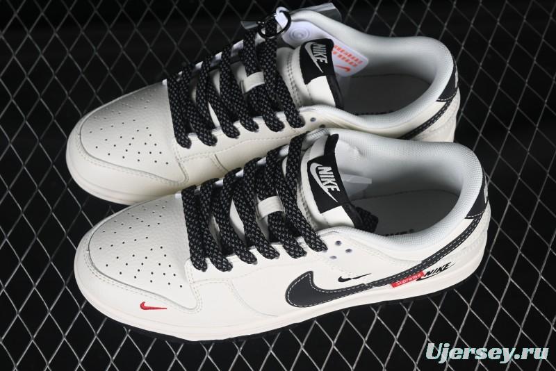 Nike SB Dunk Low Supreme Collaboration Beige Black Small Swoosh Anniversary High-End Custom Low-Top Casual Sneakers - HH7518-035