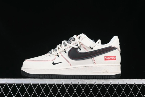 Nike Air Force 1 '07 Low Supreme Collaboration - Beige Red Lace-Up Low-Top Casual Sneakers SJ1198-104