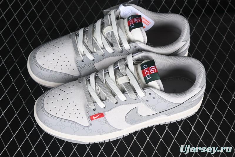 Nike SB Dunk Low Gucci Collaboration Dark Pattern Grey Swoosh Anniversary Custom Low-Top Casual Skate Shoes - DM6868-013
