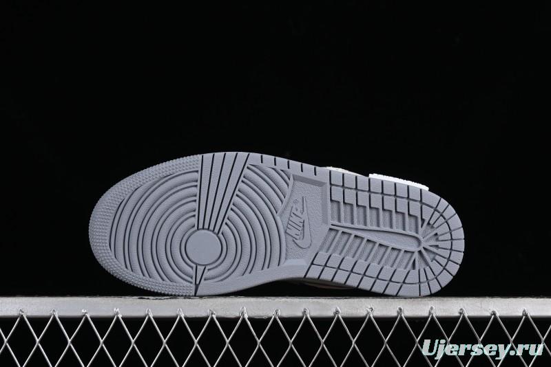 Nike Air Jordan 1 Low AJ1 Panda Prank Modern Gray Floral Low-Top Casual Sneakers - 553560-053