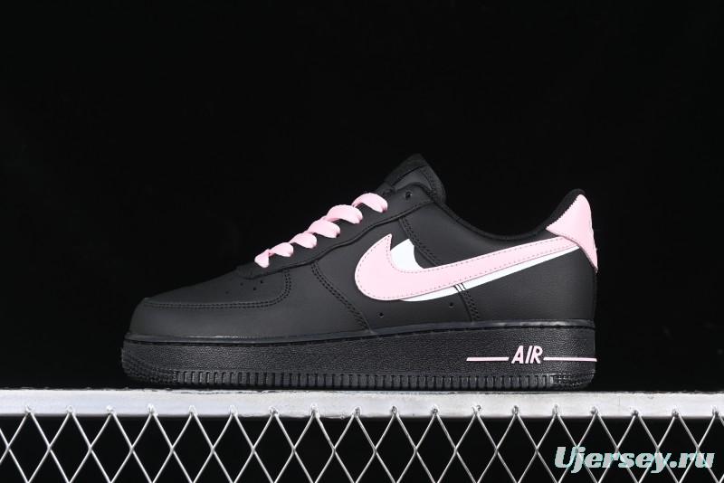 Nike Air Force 1 '07 Low Casual Sneakers with Black & Pink Double Swoosh - CW2288-028
