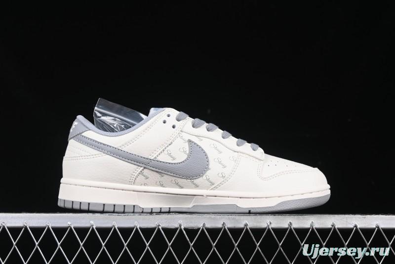 Nike SB Dunk Low Stussy Collaboration Light Grey Brushed Swoosh Anniversary Custom Low-Top Casual Sneakers - XX2025-608