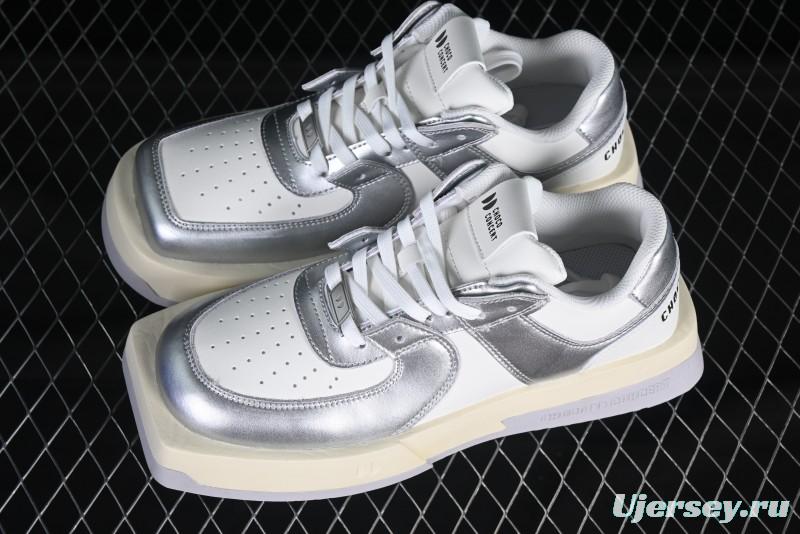 Choco Concert Leather Asymmetrical Fashion Sneakers Silver White - AJE5