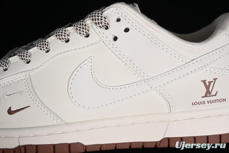 Nike SB Dunk Low LV Collaboration - Double Swoosh Beige Brown Anniversary High-End Custom Low-Top Casual Skate Shoes - XX2025-309