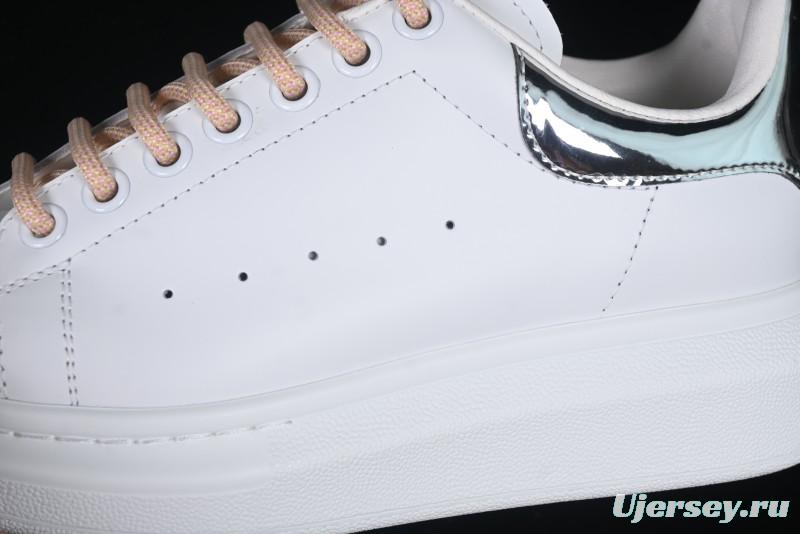 Alexander McQueen Oversized Sneakers with Mirror Silver Heel - White Leather Lace-Up Shoes