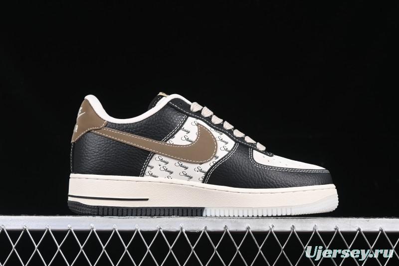 Nike Air Force 1 '07 Low Stussy Collaboration Black Leather & Gum Sole Low-Top Casual Sneakers - CH6336-519