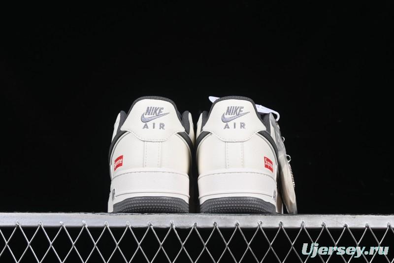 Nike Air Force 1 '07 Low Supreme Collaboration Custom Casual Sneakers with Grey Swoosh - DM6688-056