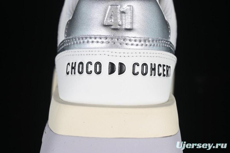 Choco Concert Leather Asymmetrical Fashion Sneakers Silver White - AJE5