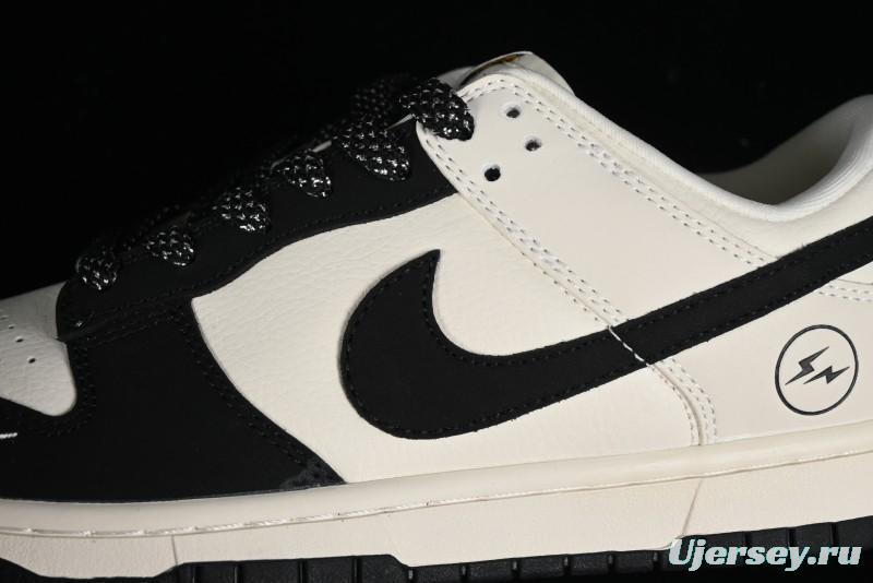 Nike SB Dunk Low Lightning Collaboration - Off White Black Colorway with Mini Swoosh Anniversary Custom Edition Low Top Casual Skate Shoes - XD1688-028