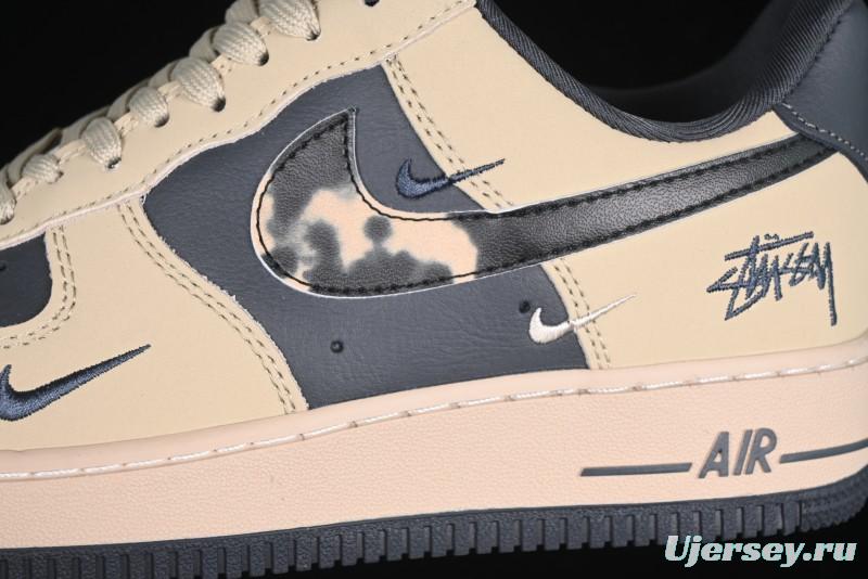 Nike Air Force 1 '07 Low Stussy Collaboration Grey Fog Swoosh Low-Top Casual Sneakers - KK1988-033