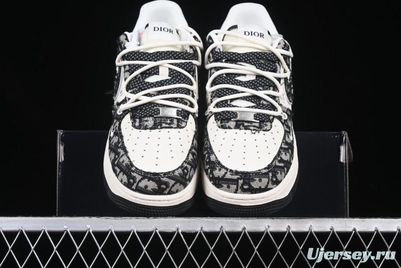 Nike Air Force 1 '07 Low Dior Collaboration Black Pattern Drawstring Casual Sneakers - SJ1198-106