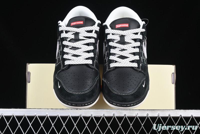 Nike SB Dunk Low Supreme Collaboration Black Grey Swoosh Anniversary Custom Low-Top Casual Skate Shoes - XS1086-011
