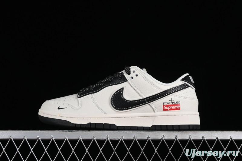 Nike Supreme x SB Dunk Low Stone Island Collaboration - Beige Black Starry Sky Anniversary Custom Low-Top Casual Skate Shoes - BB9866-003