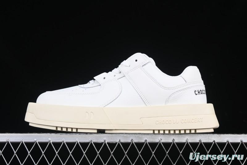 Choco Concert Leather Round Square Asymmetrical Fashion Sneakers White - AJE5