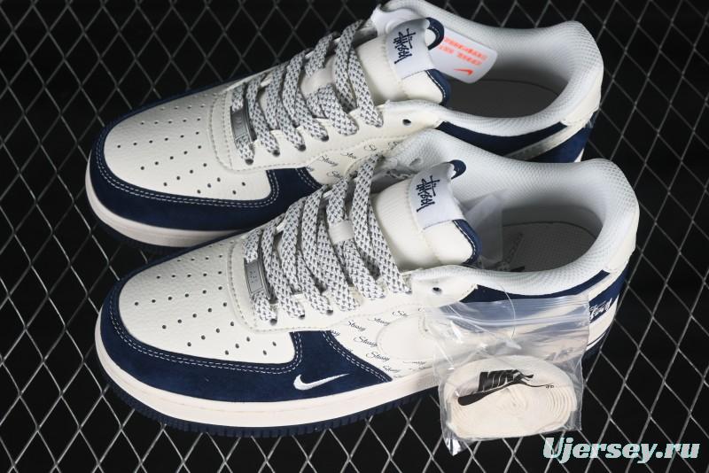 Nike Air Force 1 '07 Low Stussy Collaboration Dark Blue Suede White Swoosh Low-Top Casual Sneakers - XZ6188-673