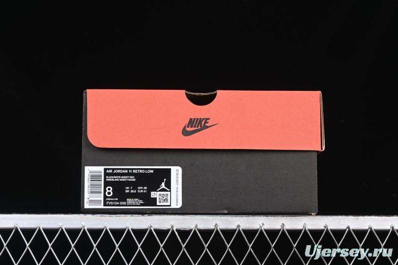 Nike Air Jordan 11 Low Bred Basketball Shoes with Patent Leather and Carbon Fiber - FV5104-006