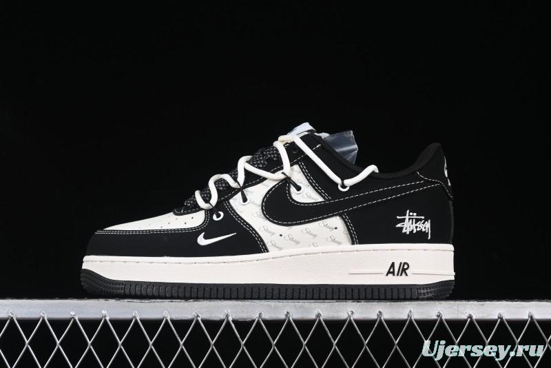 Nike Air Force 1 '07 Low Stussy Collaboration Black White Lace-Up Low-Top Casual Sneakers - SJ1198-108
