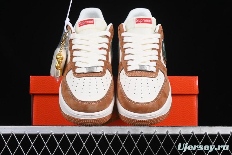 Nike Air Force 1 '07 Low Supreme Year of the Snake Limited Edition Green Brown Double Swoosh Casual Sneakers - DM6688-025