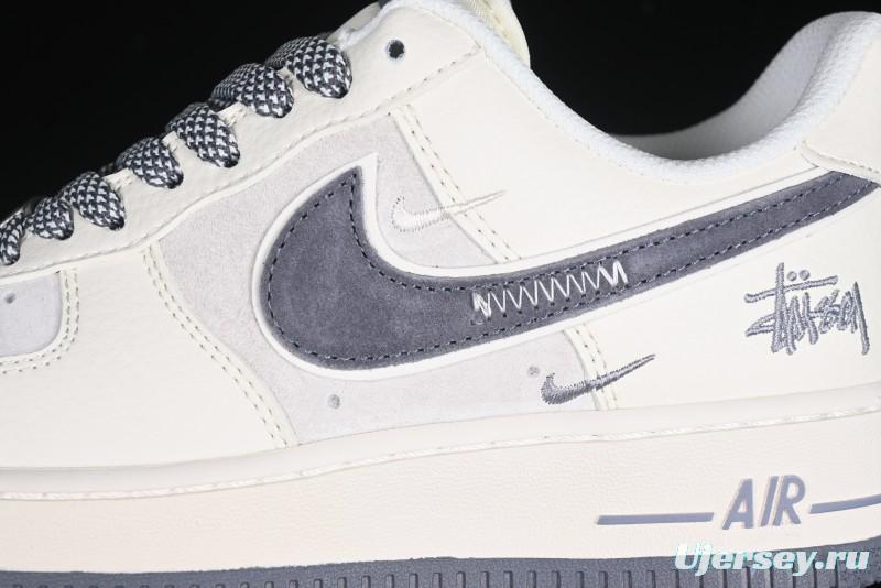 Nike Air Force 1 '07 Low Stussy Collaboration Beige Grey Embroidered Swoosh Low-Top Casual Sneakers - DM6688-003