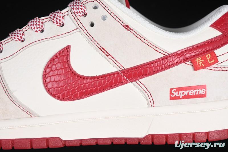 Nike SB Dunk Low Supreme Collaboration Year of the Snake Limited Edition Snake Pattern Red Swoosh Anniversary High-End Custom Low-Top Casual Skate Shoes - HH7518-029