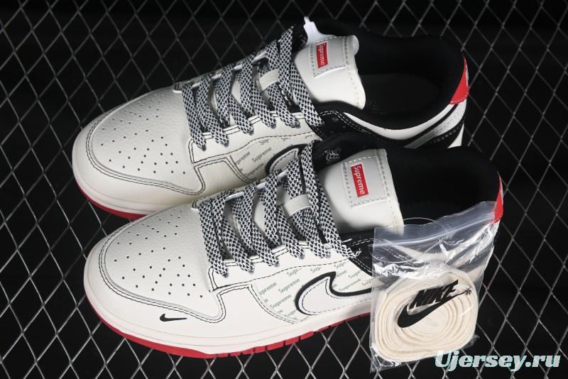 Nike SB Dunk Low Supreme Collaboration Black Red Double Swoosh Anniversary High-End Custom Low-Top Casual Skate Shoes - XS6089-504