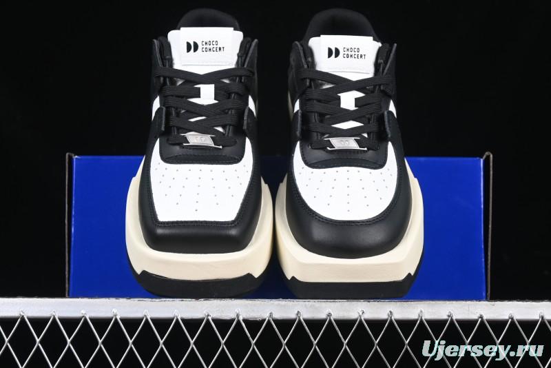 Choco Concert Leather Round Square Asymmetric Fashion Sneakers Black White - AJE5