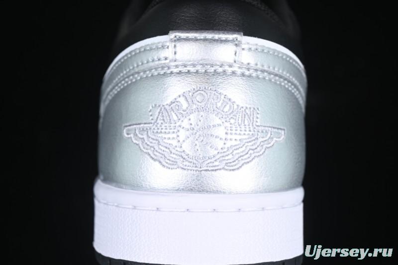 Nike Air Jordan 1 Low AJ1 Basketball Shoes in Black White Silver - 553558-131
