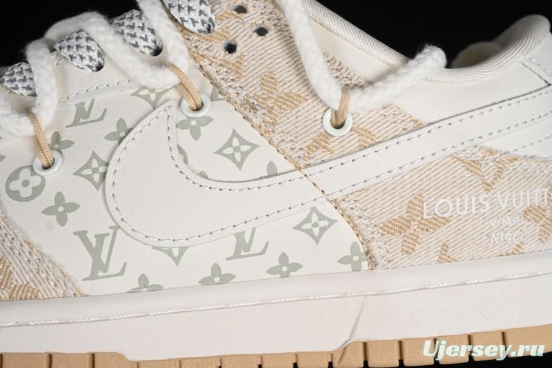 Nike SB Dunk Low LV Collaboration - Yellow Denim Print Anniversary High-End Custom Low-Top Casual Sneakers - SJ2068-247