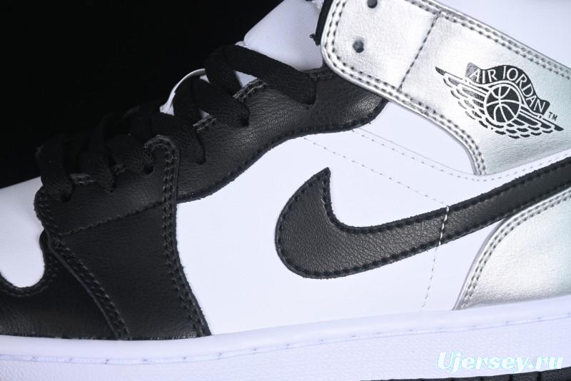 Nike Air Jordan 1 Mid AJ1 Basketball Shoes in Black White Silver - DQ8423-103