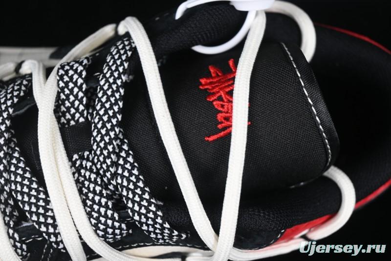 Nike Air Jordan 1 Low Stussy Collaboration - Black Red Custom High-End Retro Basketball Shoes - SJ9950-048