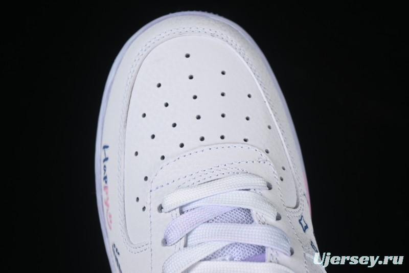 Nike Air Force 1 '07 Low Double Hearts Casual Sneakers with Hand-Drawn Anime Doodle and Pink Blue Hearts - CZ0377-002