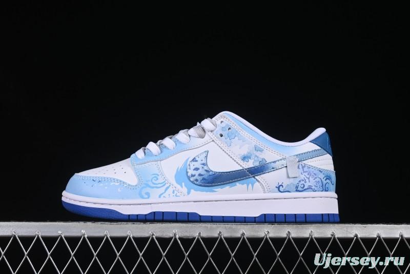 Nike Dunk Low Blue and White Porcelain Theme Casual Sneakers - DV0831-104