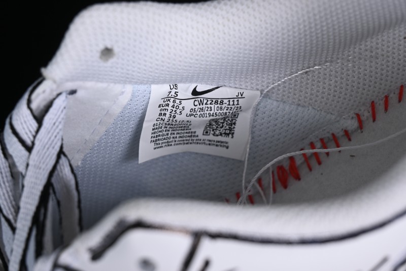 Nike Air Force 1 '07 Low Casual Sneakers with Black and White Hand-Drawn Manga Design - CW2288-811