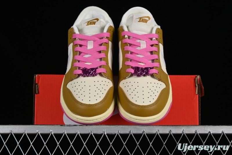Nike Dunk Low "Just Do It" SB Low-Top Casual Skate Shoes in Coconut Milk and Pink - FD8683-700