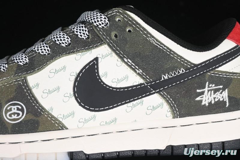 Nike SB Dunk Low Stussy Collaboration - Camo Black Swoosh Anniversary High-End Custom Low-Top Casual Sneakers - DM6868-011