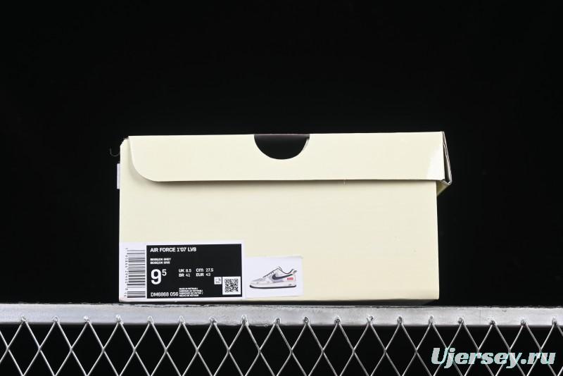 Nike Air Force 1 '07 Low Supreme Collaboration Custom Casual Sneakers with Grey Swoosh - DM6688-056
