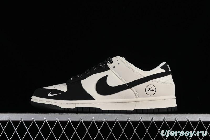 Nike SB Dunk Low Lightning Collaboration - Off White Black Colorway with Mini Swoosh Anniversary Custom Edition Low Top Casual Skate Shoes - XD1688-028